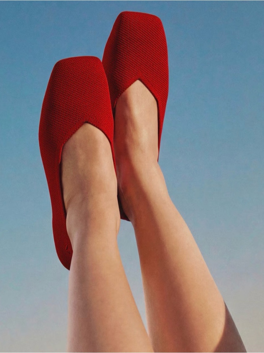 Margot Red Square-Toe Knit Slip-On Flats
